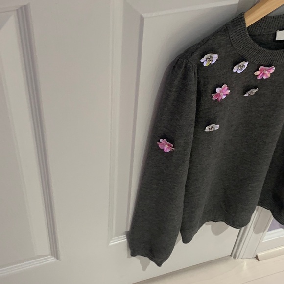 Worn 1x! Milly Minis gray sweater with floral appliqué - size 14 - Picture 7 of 11